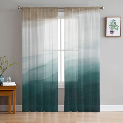 Zee Strand Aquarel Verloop Transparante Gordijnen Voor Woonkamer Slaapkamer Woondecoratie Keuken Tule Voor Ramen Voile Gordijnen 135W x 114H(cm) gray