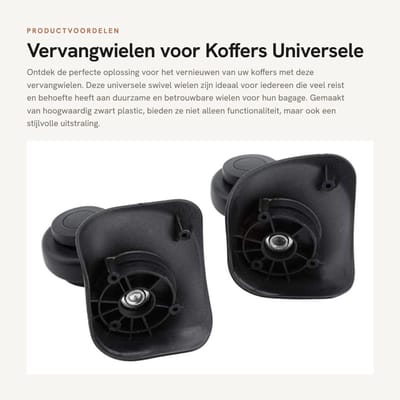 Dailygoods- Bagagewielen Vervangset - Universele Draaibare Wielen - Kofferwielen - Kunststof - 2 Stuks - Lichtgewicht