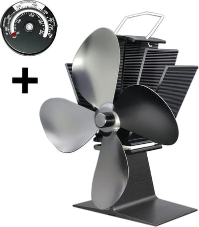 Haardventilator met gratis Kachelpijp Thermometer - OP = OP Aanbieding! - Eco Fan