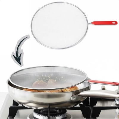 Cheqo® Anti Spatdeksel - Spatscherm Pan - Spatscherm - Spatdeksel - Deksel Tegen Spatten - Spetterdeksel - Kookspatdeksel - Anti Spetter Deksel - Anti Spat Deksel - Rood Anti Spatdeksel - Rood Spatdeksel