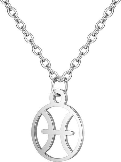 24/7 Jewelry Collection Vissen Ketting - Cirkel - Sterrenbeeld - Horoscoop - Zilverkleurig