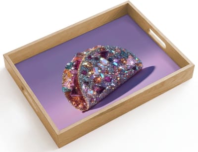 Dienblad hout 40x30 cm - Schootdienblad - Edelstenen - Glitters - Paars - Kleurrijk - Borrelplank rechthoek - Plateau dienbladen
