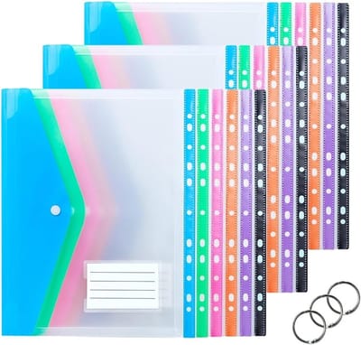 A4 Knophoezen, 18 Stuks Documentenmap, Plastic, 6 Kleuren, 11 Gaten, Transparante Mappen, Waterdicht, Kantoor en School Benodigdheden