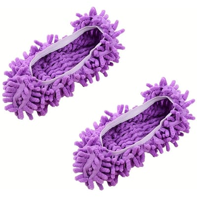 1 Paire Couvre-chaussures de nettoyage lavables Multifonction Chenille Dépoussiéreur Serpillère Pantoufles Chaussettes pour Pieds pour Sol Maison violet