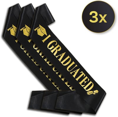 LUQ - Graduation Sjerp – Zwart met Gouden Tekst - 3 Stuks – Accessoire Geslaagd, Afstuderen & Graduation