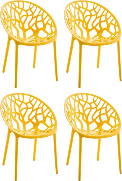 CLP Hope 4er Set stapelbare Tuinstoelen - Weerbestendig & UV-bestendig - Kunststof Stoelen met Armleuningen - Modern Design - geel