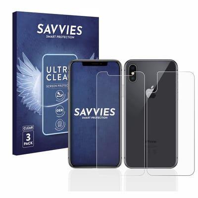 Savvies - Screenprotector voor Apple iPhone X / Xs (Voorkant + Achterkant) - Folie Beschermfolie transparant 6 Stuks