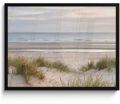 Poster in lijst - Fotolijst 80x60 cm - Posters - Zandstrand - Bewolkt - Duinen - Posterlijst zwart - Decoratie - Wanddecoratie woonkamer - Muurdecoratie slaapkamer