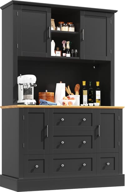 REDOM Moderne hoge kast – 115x40x180 cm – Dressoir met 3 laden – Opbergkast voor woonkamer of eetkamer – MDF – Zwart / Natuur