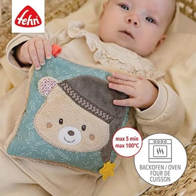 Warmte- en koelkussen Beer voor baby's en peuters – ideaal vanaf 0 maanden, 15 x 15 cm, meerkleurig