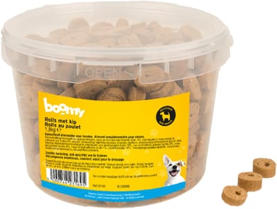 Boomy - Rolls met Kip – Zachte hondensnacks voor training of tussendoor – Hondensnoepjes in hersluitbare emmer - Kauwrolletjes - 1,8kg