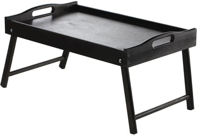 KADAX Bedtafel, ontbijtdienblad van grenenhout, 19 x 30 x 50 cm, serveerdienblad, inklapbaar beddienblad, eetdienblad voor ontbijt op bed, bijzettafel (zwart)