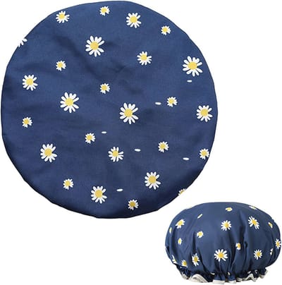 Douchemuts voor dames, dubbele lagen waterdichte douchemuts met uniek bloemenpatroon, herbruikbare douchemuts voor lange, korte krullende haren (blauw)