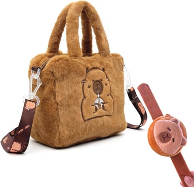 Schattige pluche schoudertas voor meisjes met capibara armband, ideaal als rugzak, trendy en leuk voor dagelijks gebruik