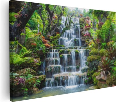 Artaza Canvas Schilderij Bos - 30x20 cm - Klein - Wanddecoratie Waterval - Muurdecoratie Botanisch - Kamer Accessoires