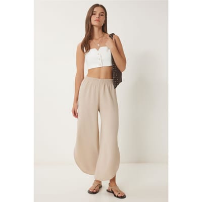 Wijde Pijp Textuur Pull-On Broek