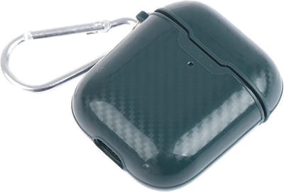 DrPhone ACG1 - Hoesje - Carbon -  Siliconen – Karabijnhaak - Geschikt voor Airpods 1/2-  Legergroen