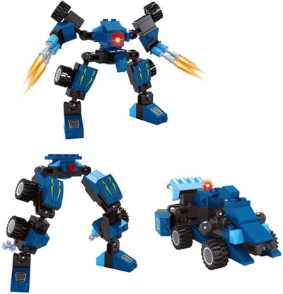 Lobbes bouwset transformeerbare robot Titan blauw 71-delig speelgoed.