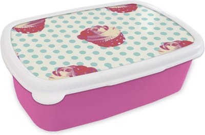 Broodtrommel Roze - Lunchbox - Brooddoos - Patronen - Cupcake - Eten - 18x12x6 cm - Kinderen - Meisje
