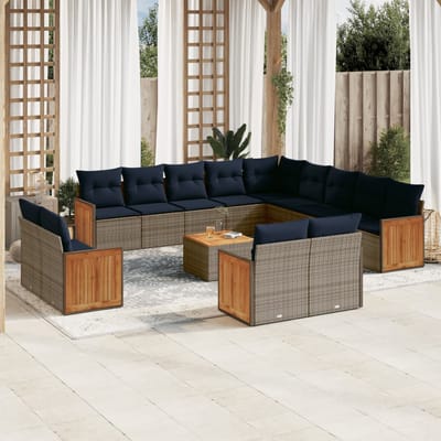 vidaXL - 14-delige - tuinbankset - met - kussens, - grijs - polyrotan