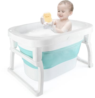 PIPIPOXER Babybadje - Inklapbaar bad - Met badkruk - Zitbad - Bath bucket - Blauw