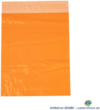 100x Verzendzakken kleur Oranje plastic 320 x 450 mm - 50 micron COEX - Triman - Zelfklevende Plakstrip - Ondoorzichtig - Wit/Zwart - Kledingzakken - 100% Recyclebaar - Waterafstotend - Voor Kleding en Webshop - Verzendenveloppen