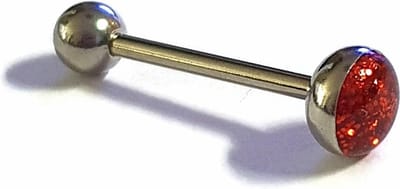 Aramat Jewels | Tongpiercings | Rode Glitter Tongpiercing van Staal | | | |7mm | Staal | Volwassenen | Verkleurd niet