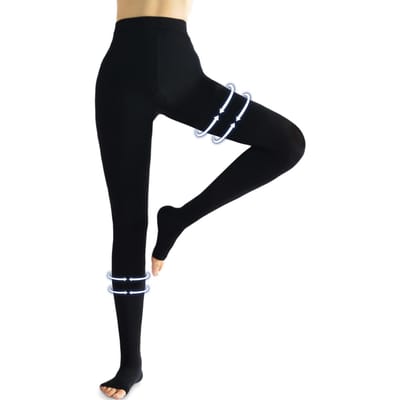 Bas auto-mainteneurs à bout ouvert 20-30 mmHg à compression graduée pour cuisse Bas médicaux pour varices œdèmes Support de jambe L noir