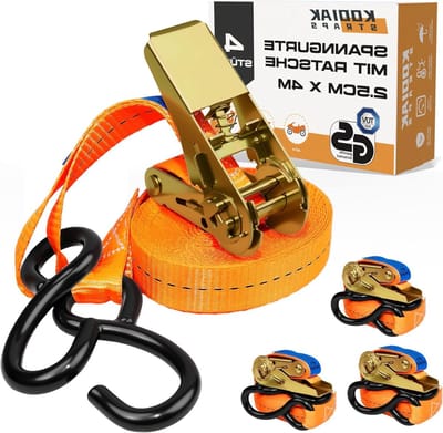 Spanbanden met S-Haken - Lashing Straps Sjorbanden - Lading Zekeren - TÜV/GS Gecertificeerd - 4 meter x 800 kg - Oranje