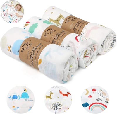 Zachte grote swaddle dekens - 3-pack katoenen muslin vierkanten, 120cm x 120cm voor pasgeborenen, baby jongens en meisjes, ademend en veelzijdig