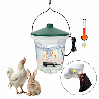 UniEgg® Anti-Vorst 12 Liter Drinkemmer met nippels en 10 Watt drinkbakverwarmer | Compleet systeem voor pluimvee inclusief verstelbaar ophangsysteem, vorstbescherming - verwarmingskabel - energiezuinig - drinkbak verwarmer dieren