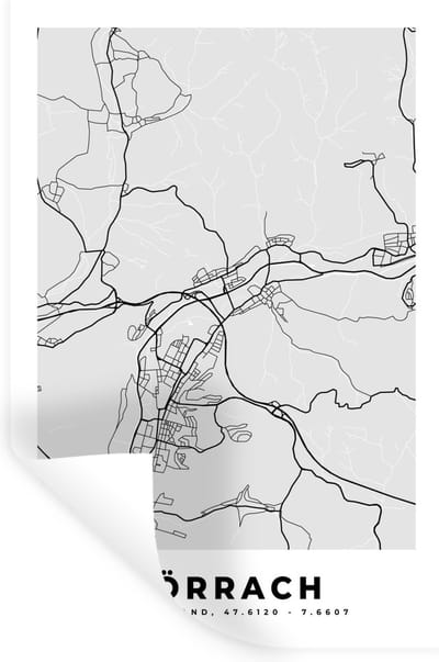 Muurstickers - Sticker Folie - Stadskaart - Plattegrond - Kaart - Lörrach - Duitsland - 20x30 cm - Plakfolie - Muurstickers Kinderkamer - Zelfklevend Behang - Zelfklevend behangpapier - Stickerfolie