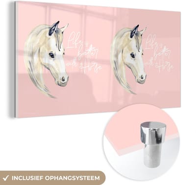 MuchoWow® Glasschilderij 120x60 cm - Schilderij acrylglas - Quotes - Paard - Life is better with a horse - Spreuken - Foto op glas - Schilderijen