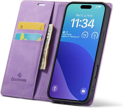 CaseMania Bookcase hoesje geschikt voor iPhone 16 Pro - Effen Lila - Kunstleer