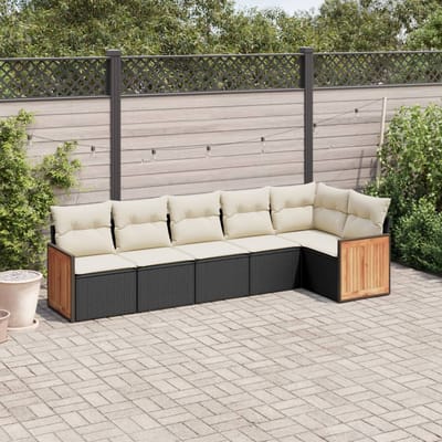 vidaXL - 6-delige - Loungeset - met - kussens - poly - rattan - zwart