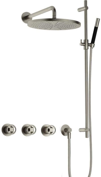 Hotbath Cobber - CW7067 - Inbouw Regendoucheset - Geborsteld Nikkel - 2 Stopkranen - Thermostatisch - Wandarm 40 cm - Hoofddouche 300 mm - Ronde Handdouche - Glijstang 900 mm - met M106 - Waterbesparend
