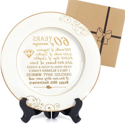 Vergulde jubileumplaat - Gouden decoratie - Jubileum vieren - Keramiek met folie - 23 cm diameter - Goudkleurig