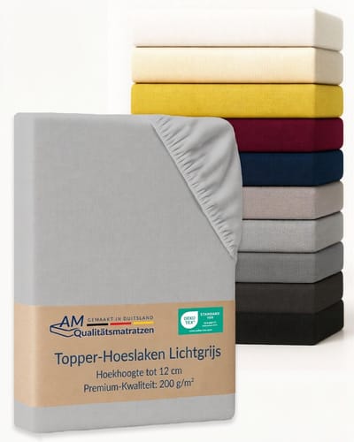 AM Qualitätsmatratzen Premium hoeslaken 70 x 180 cm topper (200gsm) in Lichtgrijs - Made in Germany - OEKO TEX gecertificeerd topper hoeslaken - Jersey hoeslaken - Fitted Sheets