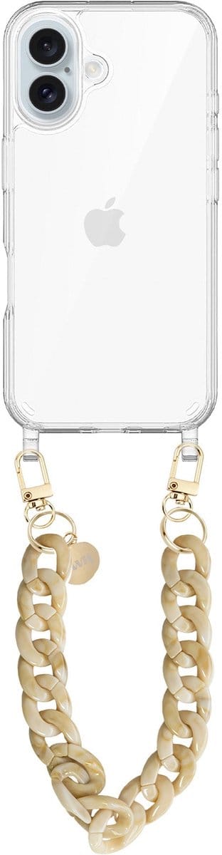 xoxo Wildhearts siliconen hoesje - Geschikt voor iPhone 17 - Cream Latte - Kort Koord - Telefoonhoesje - Hoesje met koord - telefoonkoord - Transparant hoesje - Kort beige koord