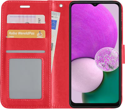 Hoes - Met Pasjeshouder - Geschikt voor Samsung Galaxy A13 4G - Luxe Bookcase Portemonee - Flip Case - Kunstleer Book Case - Flipcase - Book Cover - Walletcase - PortemonneeHoes - Rood
