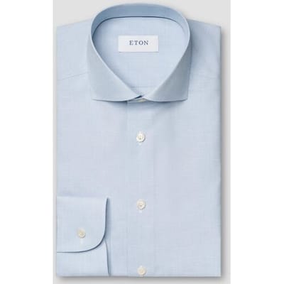Eton Overhemd Semi Solid Subtle Texture Cotton Linnen Licht Blauw / male