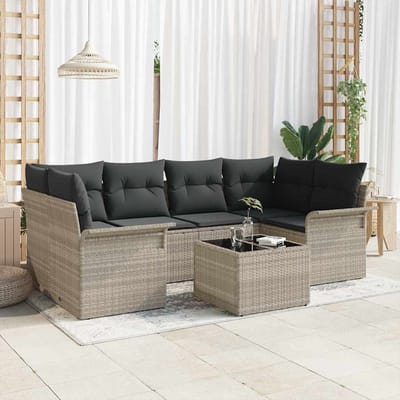 vidaXL - Tuinbank - Set - 7 - pcs - 6-Seater - Lichtgrijs - en - Donkergrijs