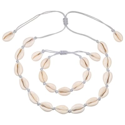 Fako Bijoux - Schelpjes Ketting & Armband - Choker - Schelpen Set - Grijs