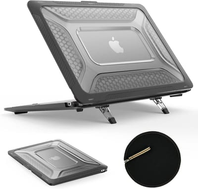 Hoes Geschikt voor MacBook Pro 14 inch Hoes Zwart shockproof heavy duty hoesje - MacBook Pro 14 inch Case 2025, 2024-2021 M4 M3 M2 M1 A3112 A3185 A3401 A2918 A2992 A2779 A2442 case met Opvouwbare kickstand hoes hardcover