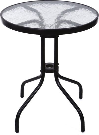Tuintafel rond - 60cm - gehard glas, staal - zwart