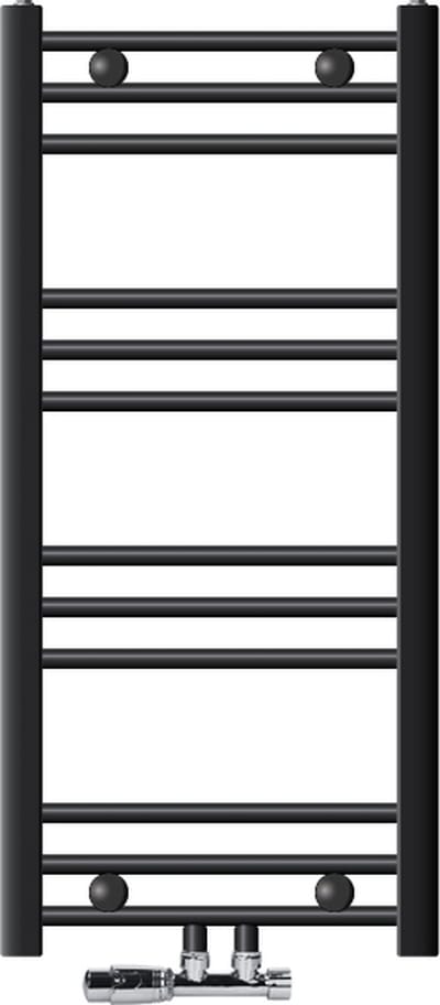 Badkamerradiator middenaansluiting 400x800 mm antraciet recht met wandaansluitset LuxeBath