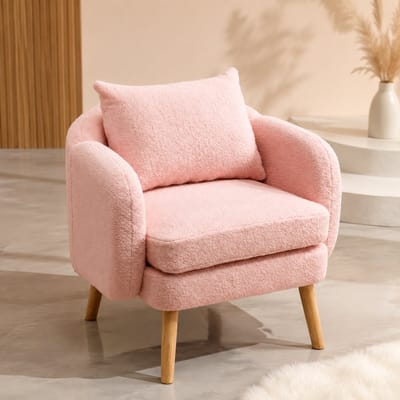 Fauteuil - Relaxstoel - loungestoel - Comfortabele Design met Houten Frame - Enkel Zetel - Teddy stof - 71x71x79 cm - Roze