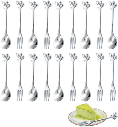 Dailygoods- Koffielepels 16-delige set - Taartvorken - Roestvrij staal - Bladdesign - Vaatwasmachinebestendig - Hoogglans gepolijst - Bestekset