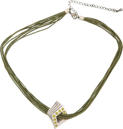 Behave - Ketting groen met ruit hanger en steentjes - Modeaccessoire voor elegante looks - Lengte 40 cm