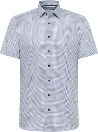 ETERNA slim fit overhemd korte mouw - twill - wit met licht- en donkerblauw dessin - Strijkvrij - Boordmaat: 38 (EU maat: S)